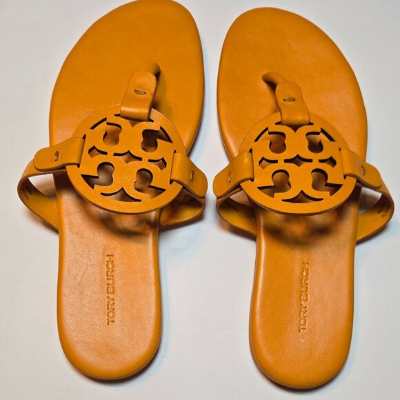 Tory Burch Miller Leather Sandals – Mustard Yellow, Size 5 - Picture 1 of 10